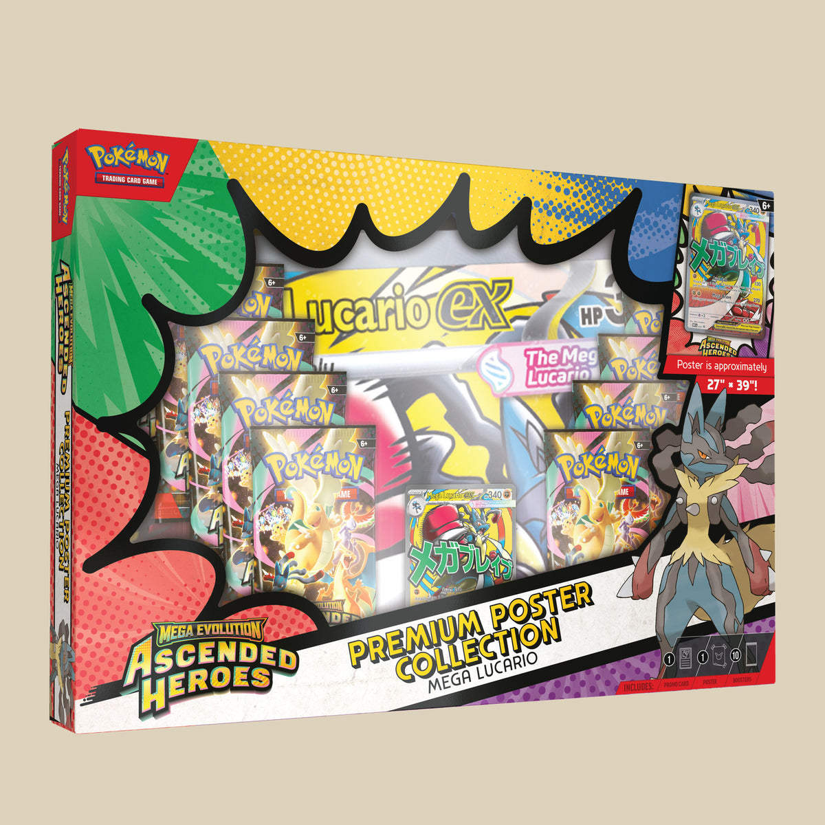 Pokémon TCG Mega Evolution Ascended Heroes Premium Poster Collection mit Mega Lucario ex in Englisch