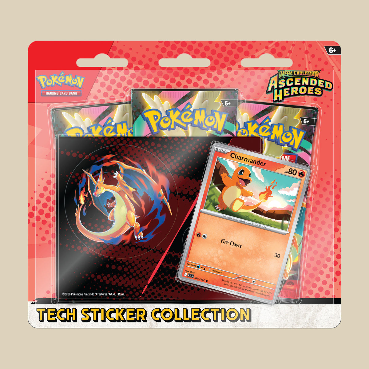 Pokémon TCG Mega Evolution Ascended Heroes Tech Sticker Collection mit Charmander in Englisch